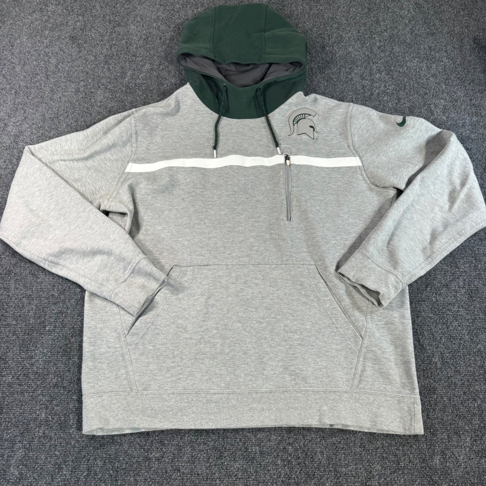 Nike Michigan State Spartans Hoodie Mens XL Gray Green Pullover Sweatshirt MSU